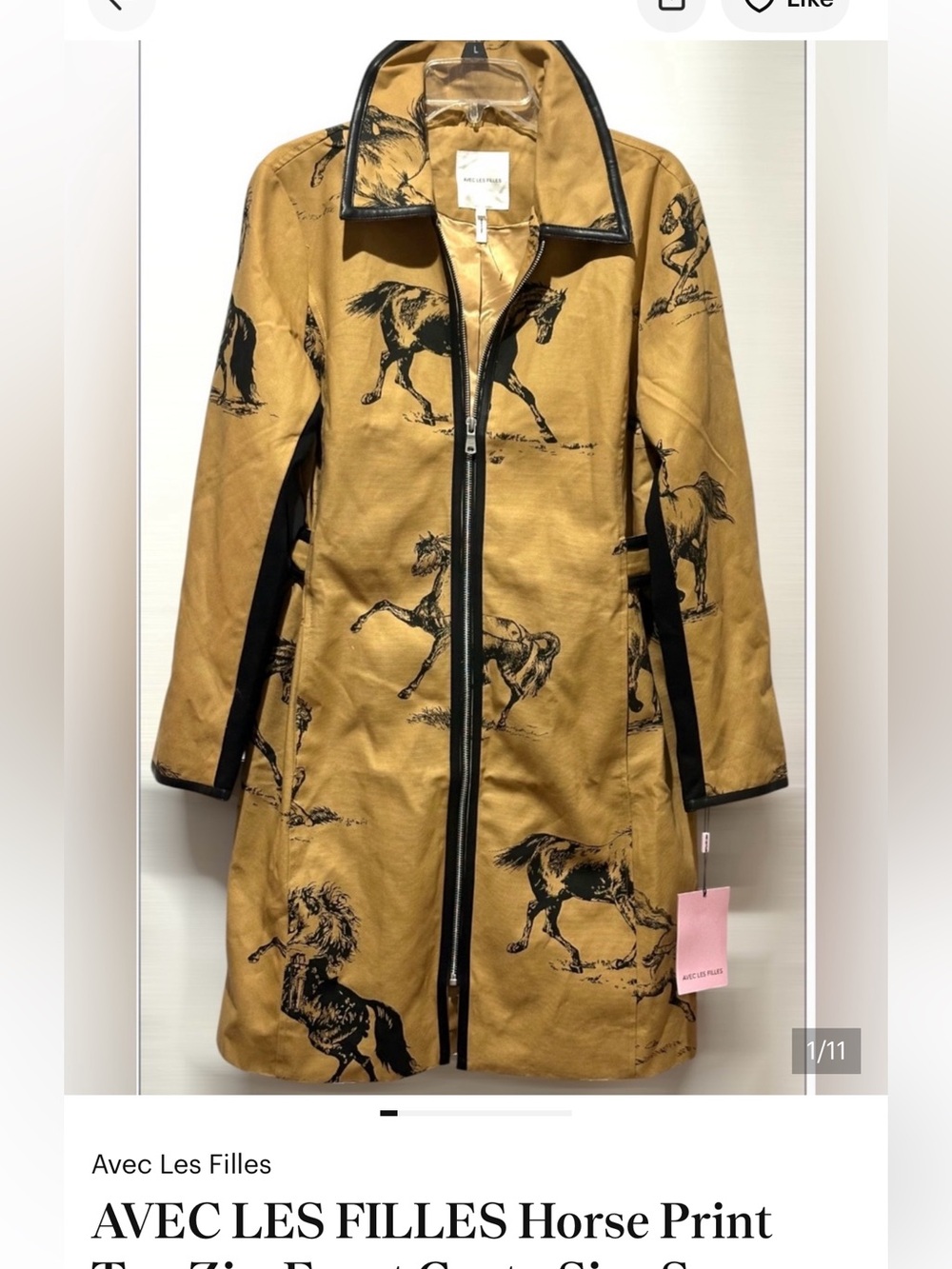 AVEC LES FILLES Tan Horse-Print Zip-Front Coat